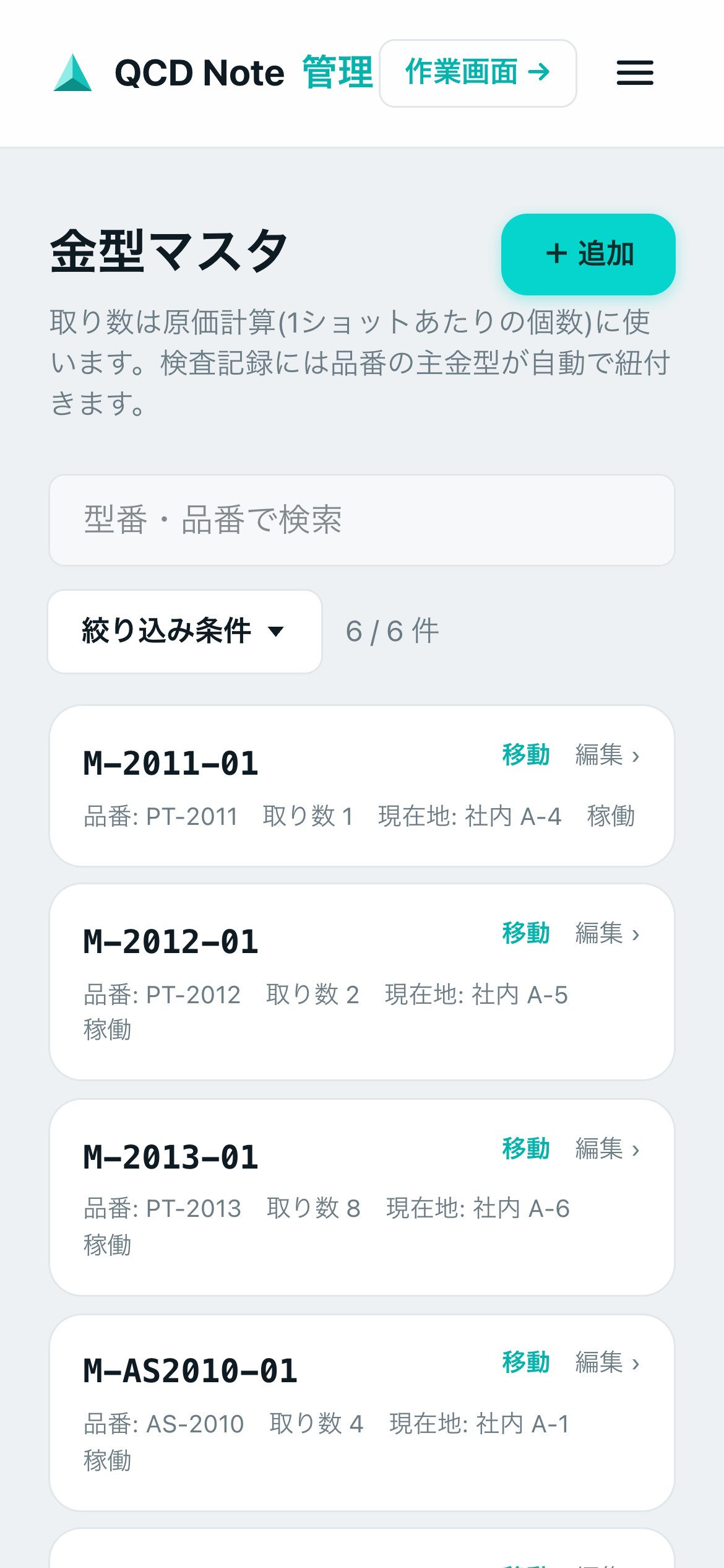 金型の取り数と所在